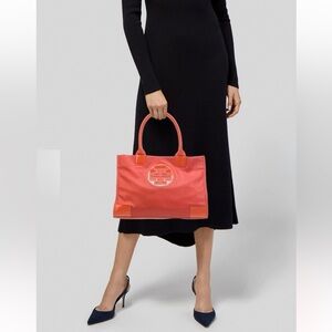 Tory Burch Coated Canvas Tote Bag Statement LOGO new money vacation